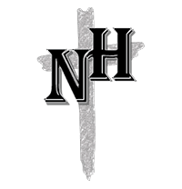 Newman Hall logo: NH superimposed over a hand-drawn cross.