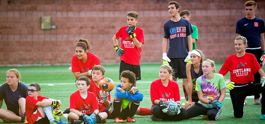 Community students attend the goal keeper summer sport campus at SUNY Cortland's athletic stadium