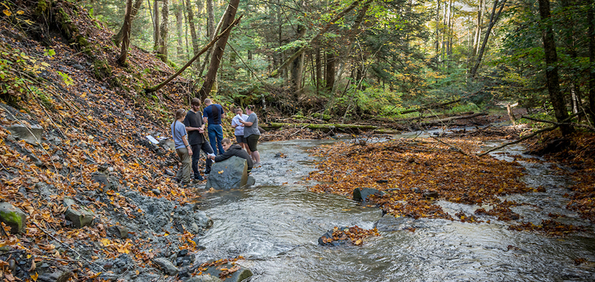 Students participating in fieldwork at Hoxie Gorge