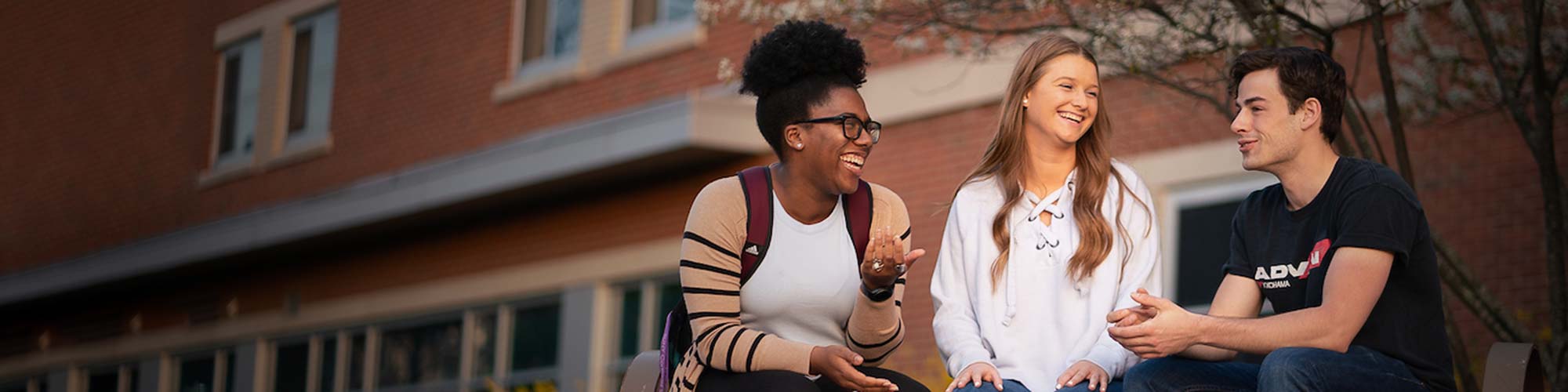 Students sitting outside talking.
