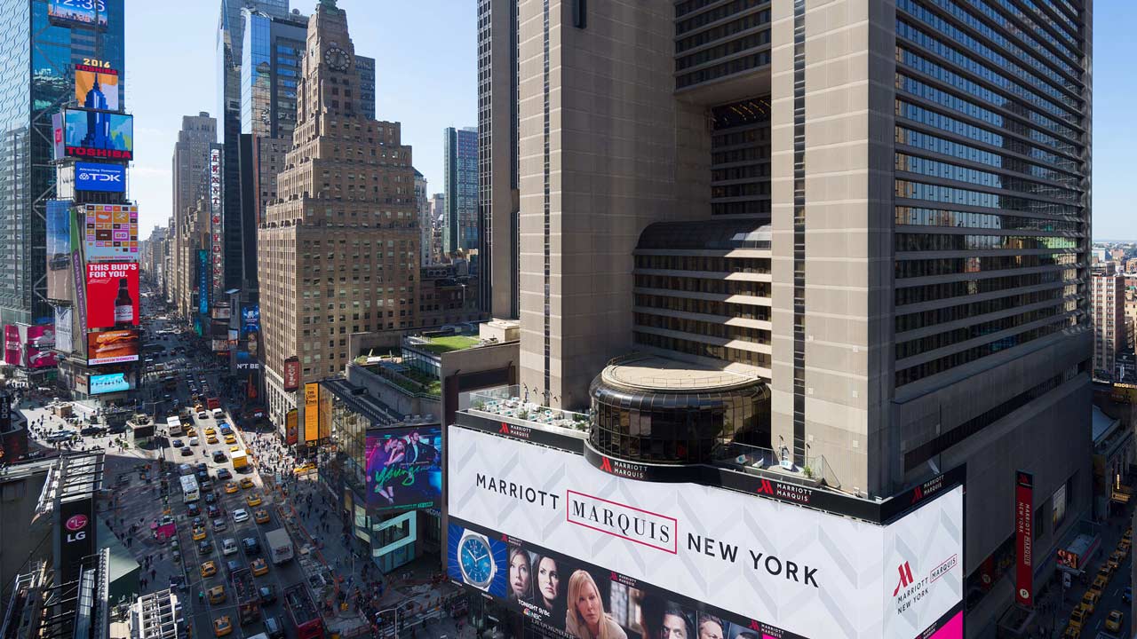 A photo of the Marriott Marquis hotel in Midtown Manhattan