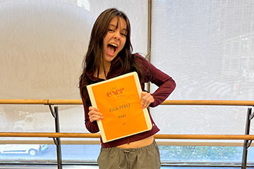Ella Perez with her script binder