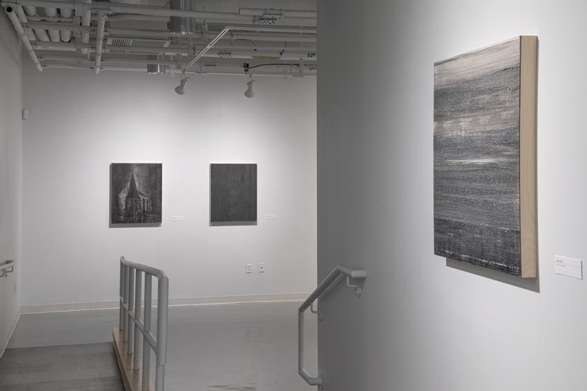 View into the west interior at Dowd Gallery featuring paintings by Binghamton-based artist Natalija Mijatović. Image: Marcus Newton. 