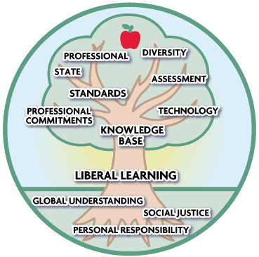 Graphic of tree showing the tenets of education