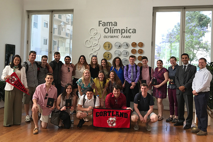 SUNY Cortland sport management majors and faculty members at the Olympic Committee of Portugal headquarters in Lisbon