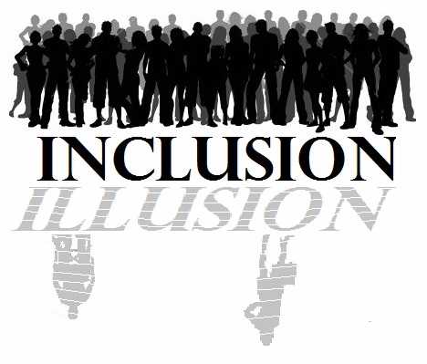 Inclusion: A silhouette of a group of students standing together..