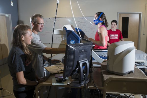 Allison Schumann works with the Alter G treadmill in the College's exercise science lab