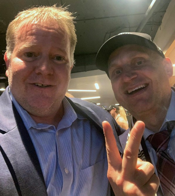 Jim Sarosy '95 and Derek Lalonde '95 after Tampa Bay repeated as Stanley Cup champion