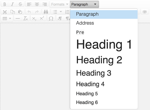 Headings are found under the format dropdown, which is set to Paragraph by default.