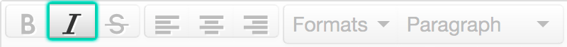 The italic button in dotCMS: the second option in the first row of buttons.