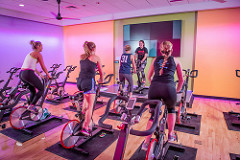 Students in a spinning class in the Student Life Center