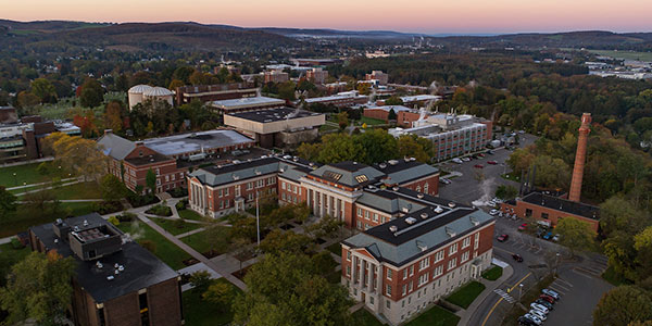 Aerial view of Old Main and campus