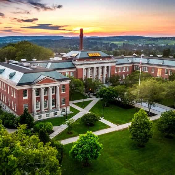 Aerial of Old Main at sunset