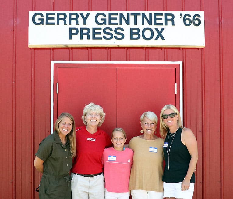 Murphy and family in front of the Gentner Press Box