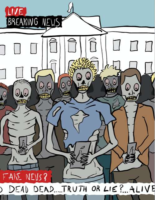Artist Depiction of Zombie Media Consumption Zombies in Front of the White House