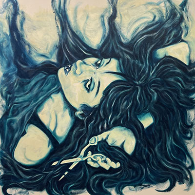 Kat McCormick, “Should I?” 2025, oil on canvas