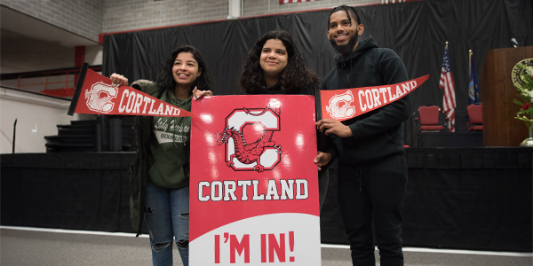 Prospective student friends celebrate their acceptance to SUNY Cortland at the spring open house