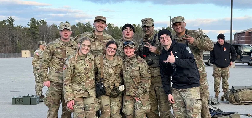 Cortland ROTC students in army gear