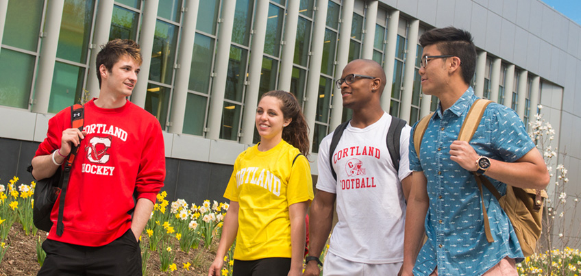 Students walk together outside of the Student Life Center