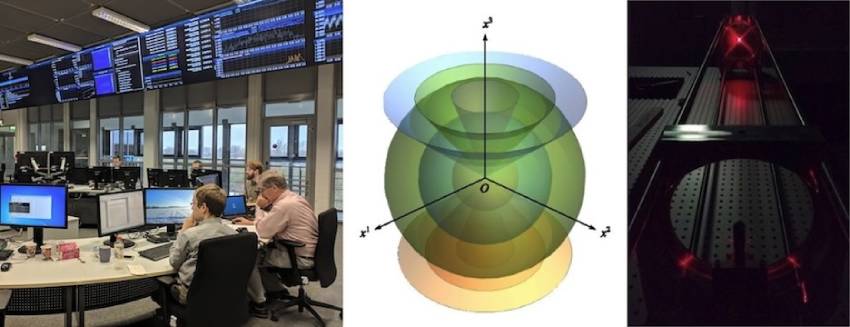 A banner composed of three images: (left) an image of scientists working in the W7-X control room, image 1.6 from the book 