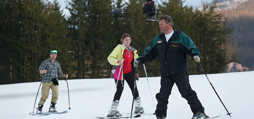 Family on a ski slope