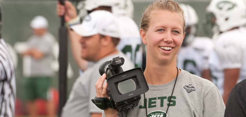 Student doing internship at New York Jets Summer Training Camp