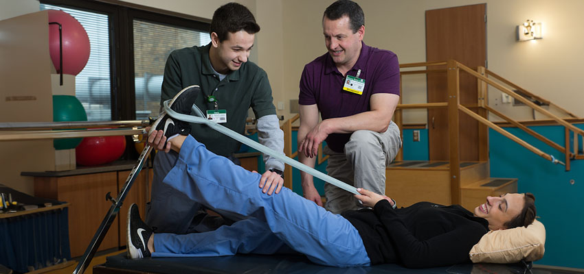 irector of Rehabilitation Services, works with SUNY Cortland student involved with clinical studies at Cortland Regional Medical Center.