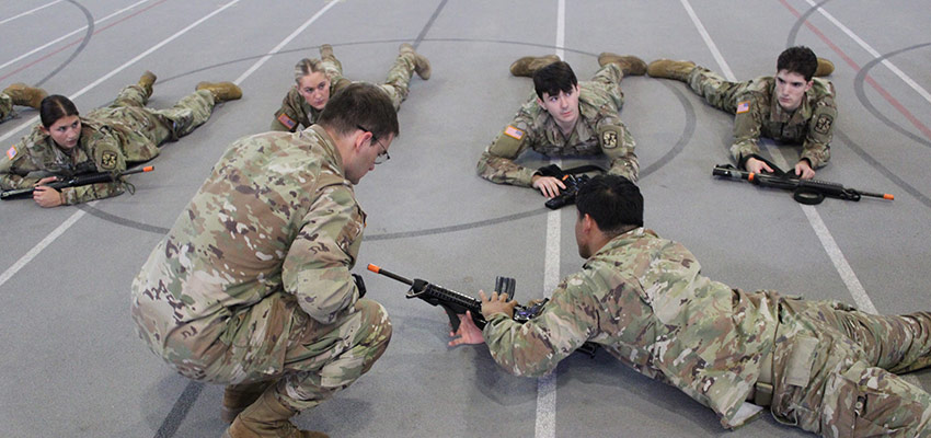 Cortland ROTC students doing practice drills