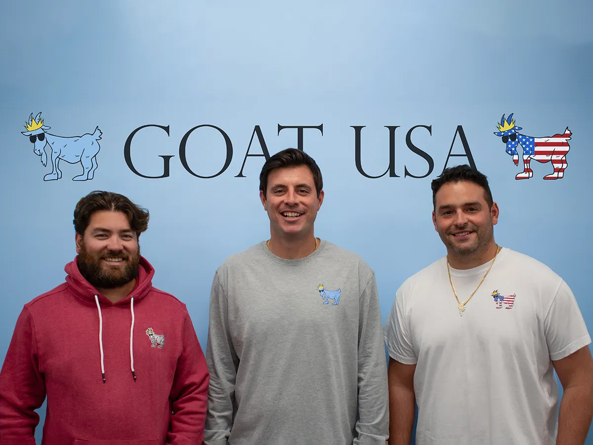 Rich Alfaro ’16, Dylan McLaughlin ’15 and TJ Cristina ’15,  founders of GOAT USA.