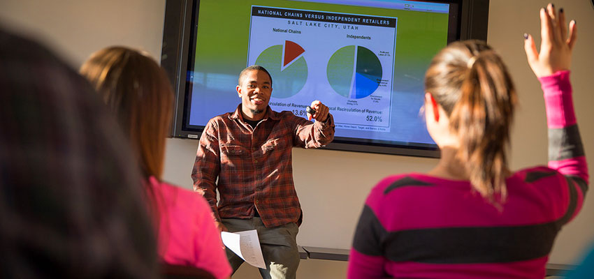 Student giving a presentation