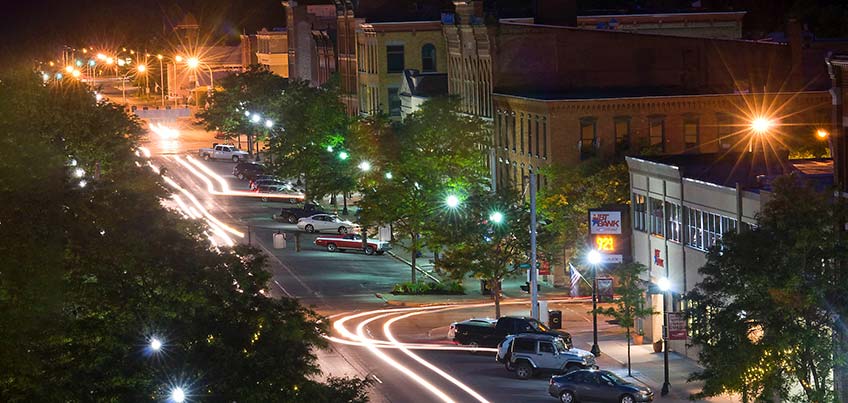 Downtown Cortland at night