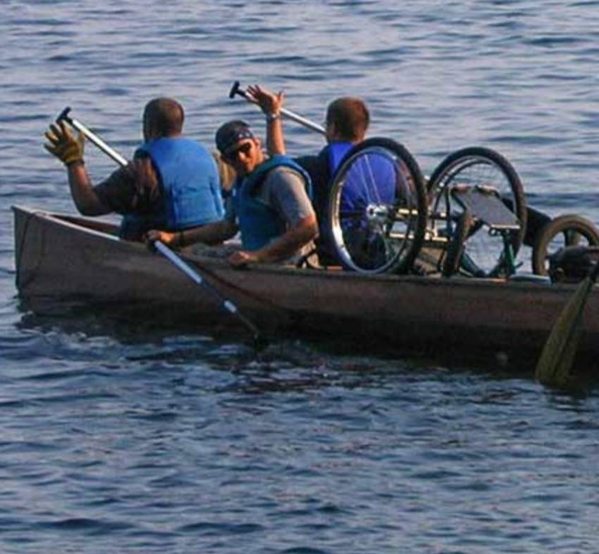 Therapeutic recreation students in a canoe