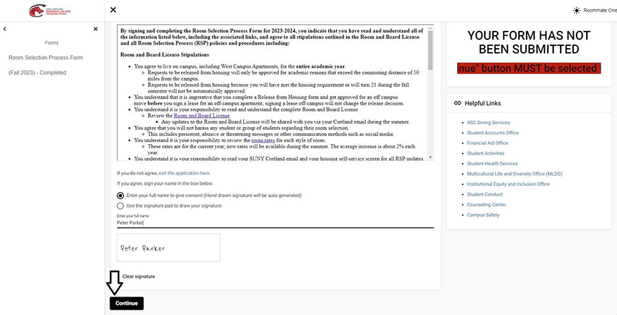 Screenshot showing Room and Board agreement on Red Dragon site