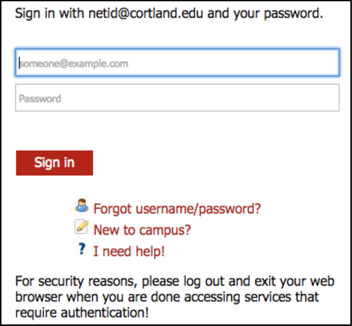 Screenshot of username and password fields in MyRedDragon portal