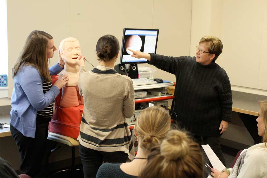 Students use a mannequin they named Seymour Bolis in their Instrumentation class