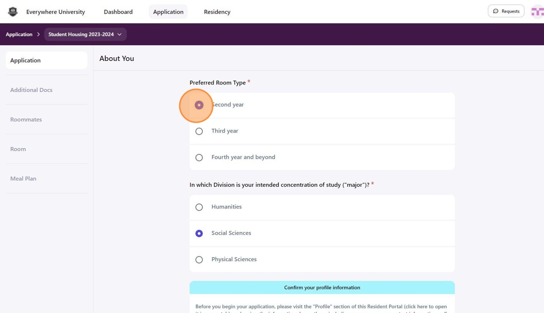An image show how to select your prefered room type in the housing portal. 