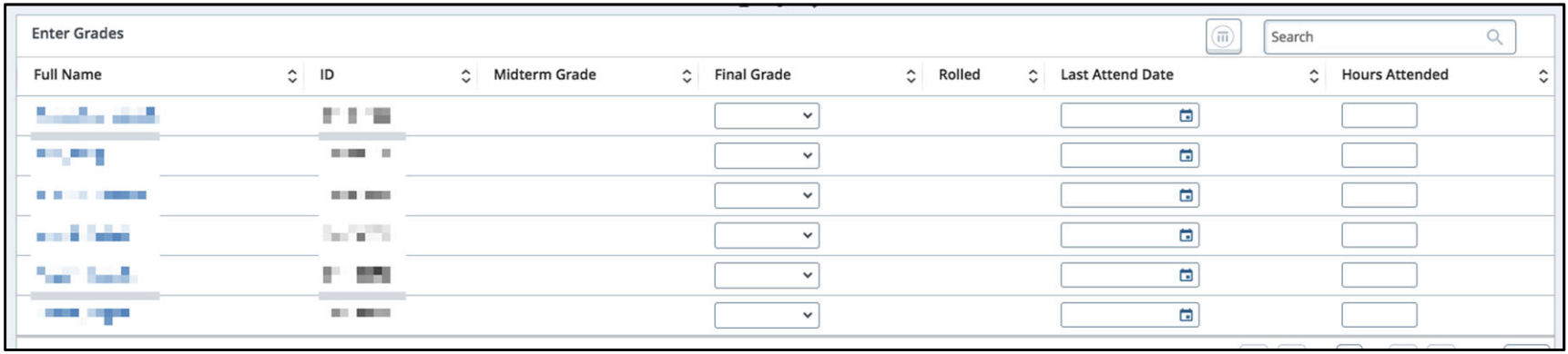 Grade entry pane appears below the summary table
