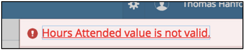 Hours attended value not required error