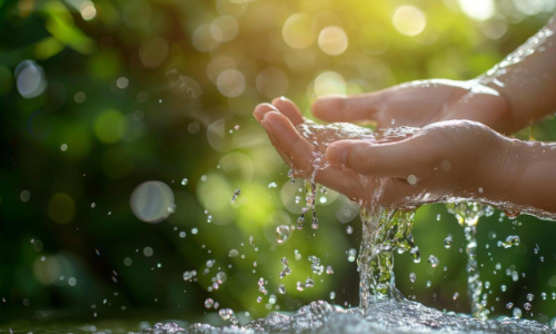 Human hands splashing in water.