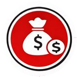 Financial support icon with money bag and coins