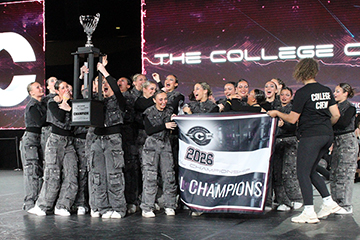 Danceworks celebrates after their national title win.