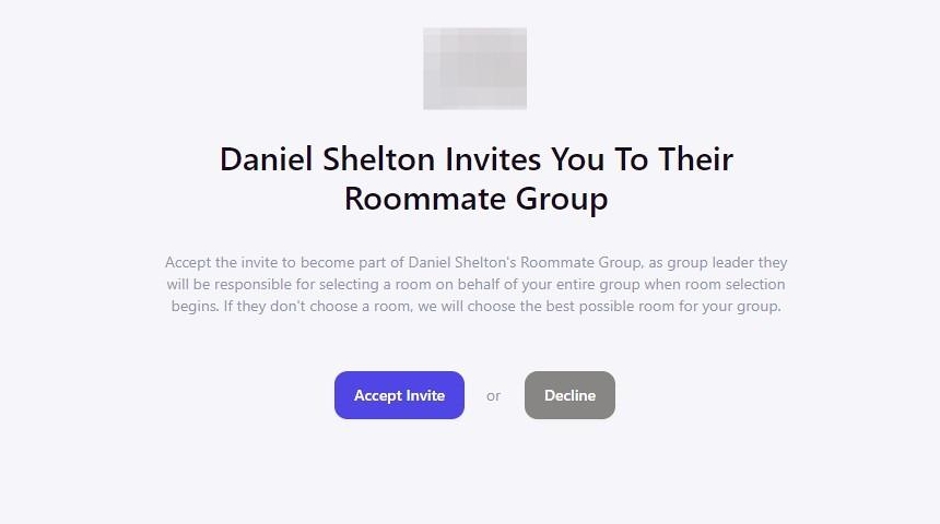 image showing an example roommate group invite in the housing portal.