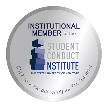 A silver badge indicating that SUNY Cortland is an Institutional Member of the Student Conduct Institute. 