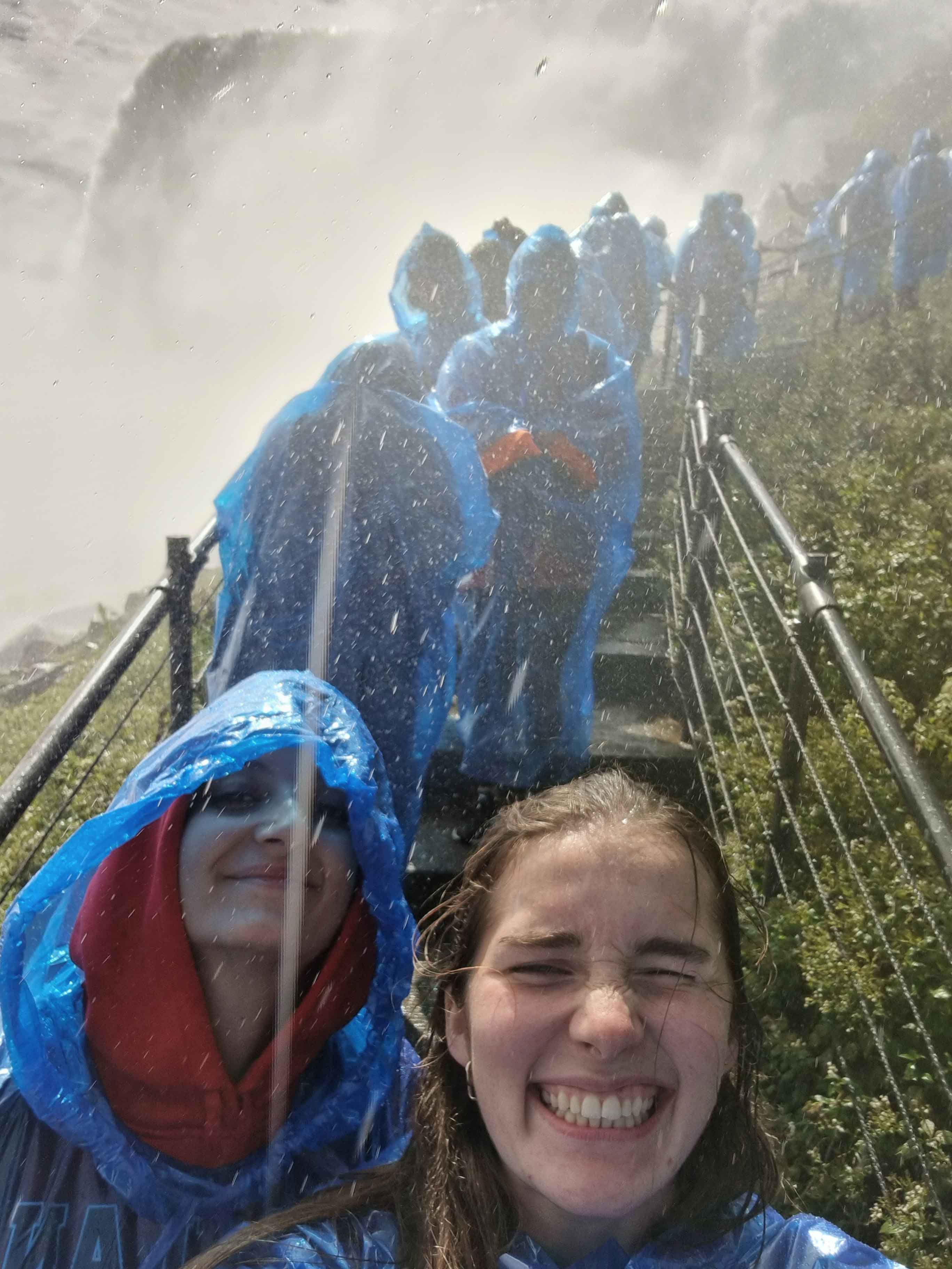 Students in rain jackets near Niagara Falls