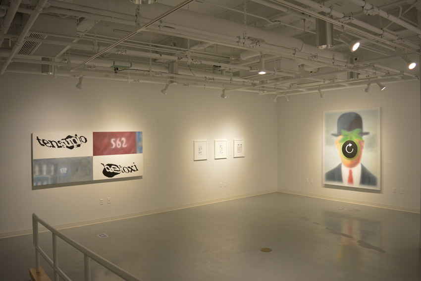 A view into the west gallery featuring works by the BFA candidate Stephen Buscemi.