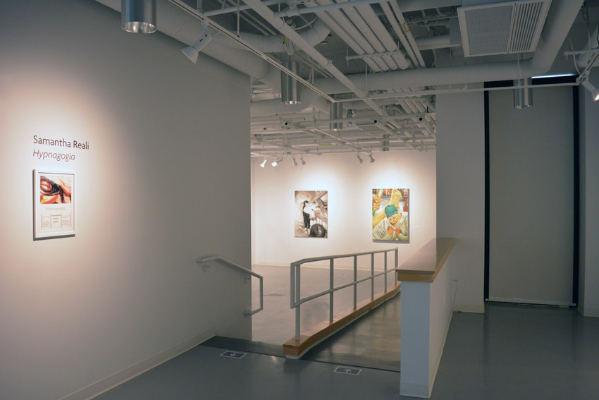 A view into the east gallery featuring works by the BFA candidate Samantha Reali.