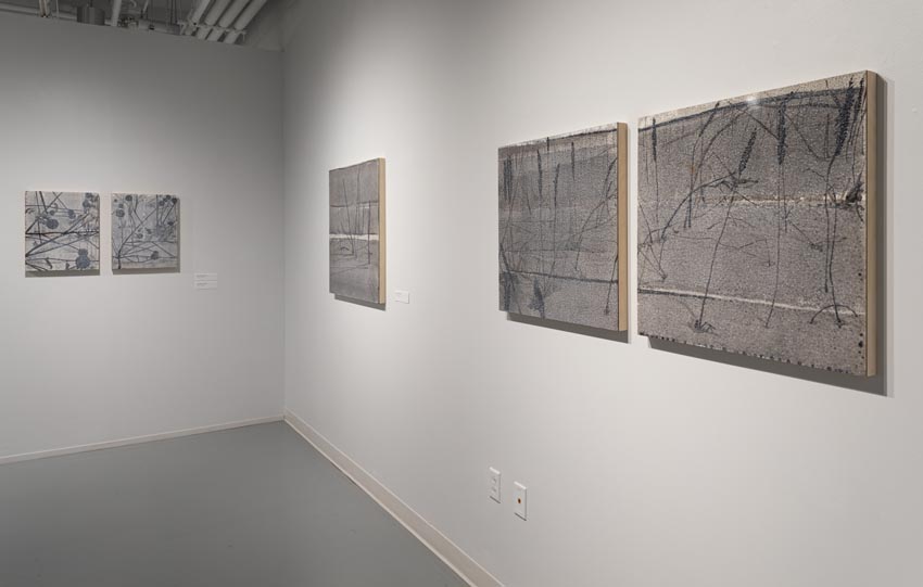 View into the east interior of Dowd Gallery featuring small format drawings and paintings by Binghamton-based artist Natalija Mijatović. Image: Marcus Newton. 