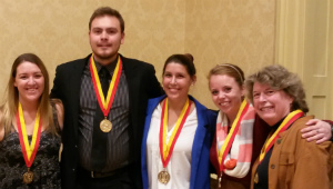 Lyndsney Dolan-King, Peter Rakowsky, Rachel Miller and Casey Knutson together with Sharon Steadman, Vice-President of the SUNY Cortland Zeta Xi Chapter of the Phi Beta Delta Honor Society Lyndsney Dolan-King, Peter Rakowsky, Rachel Miller and Casey Knutson together with Sharon Steadman, Vice-President of the SUNY Cortland Zeta Xi Chapter of the Phi Beta Delta Honor Society
