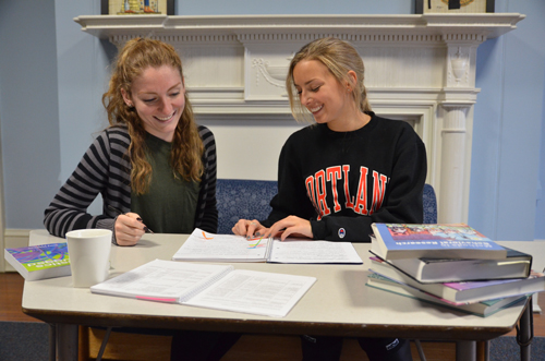 Women working on homework