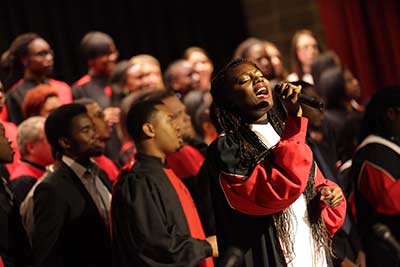 Students singing in the Gospel Choir